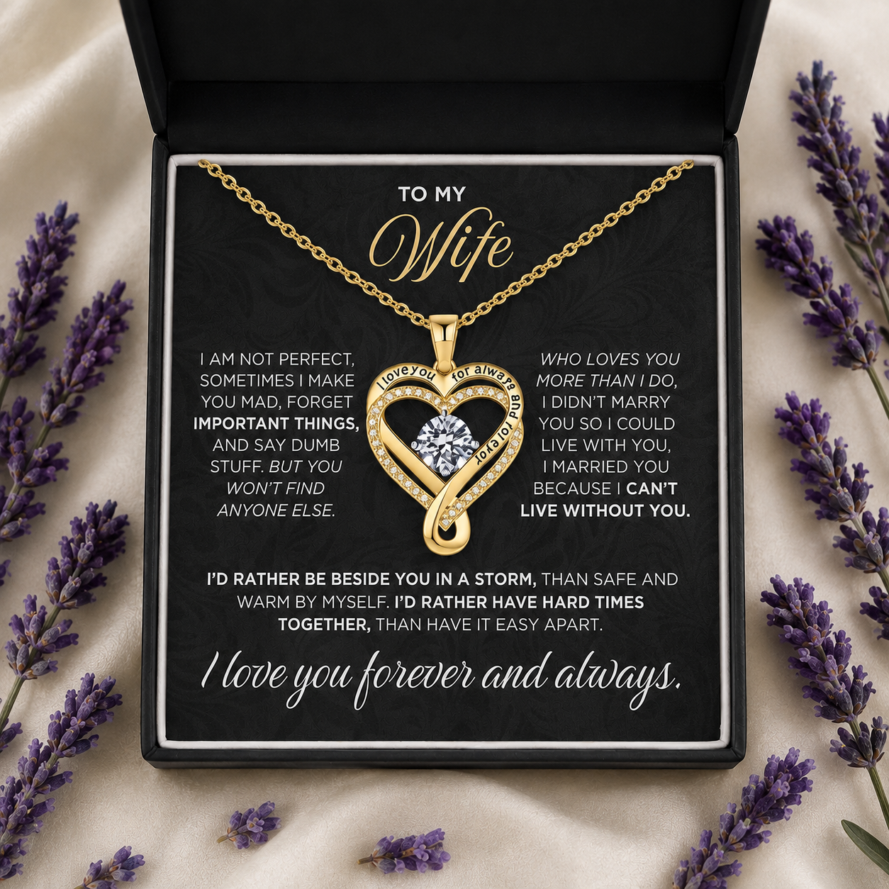 "To My Wife" Two hearts, looped in infinity Necklace