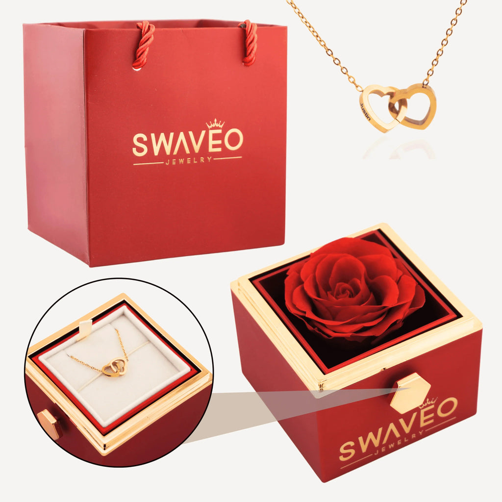 Forever Rose Box with Engraved Heart Necklace