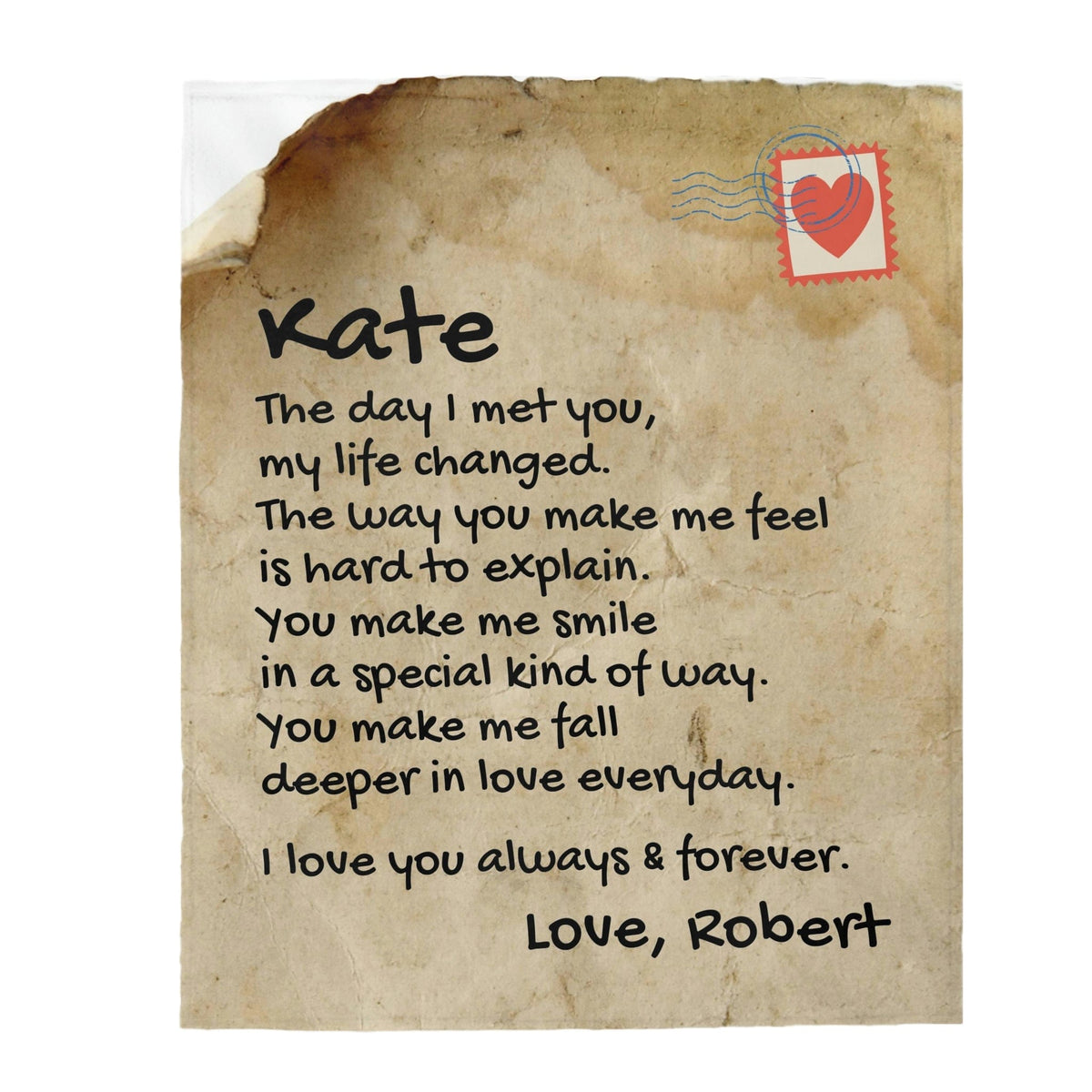 Vintage Style Giant Love Letter - Personalized Blanket - SS345