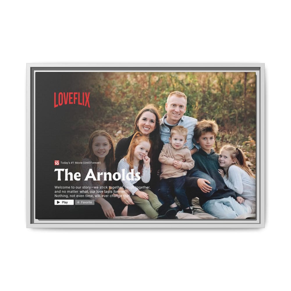 Personalized Family Movie-Cover Matte Canvas — Pinewood Frame