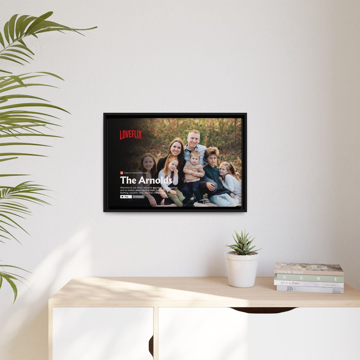 Personalized Family Movie-Cover Matte Canvas — Pinewood Frame
