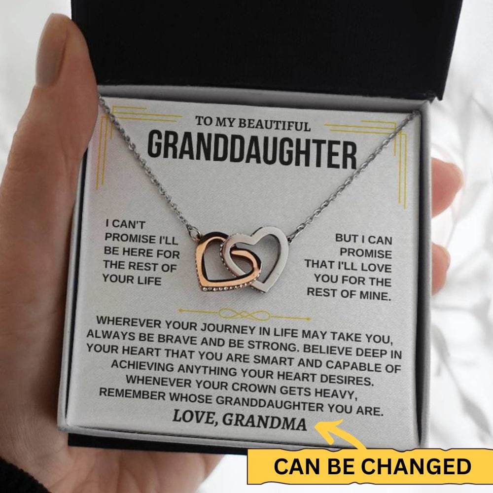 Granddaughter intertwined hearts necklace with keepsake message card