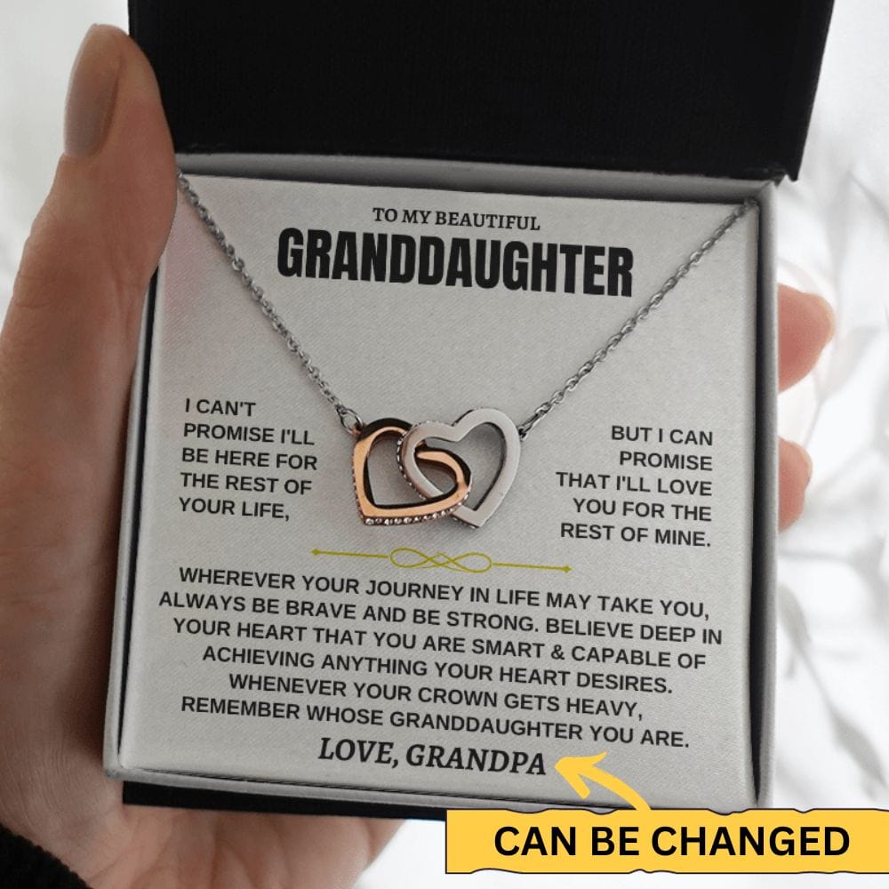 Granddaughter interlocked hearts necklace with keepsake message card
