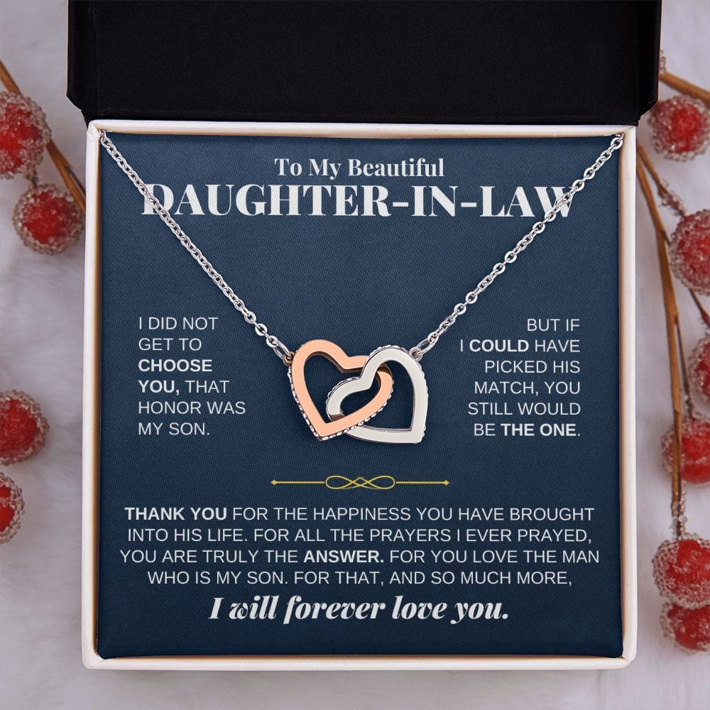 Daughter-in-law linked hearts necklace with keepsake message card