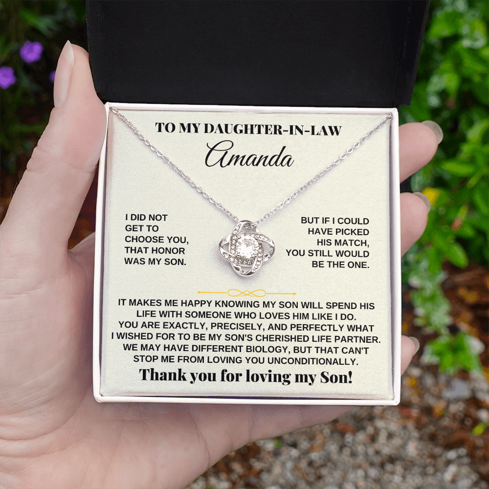 Daughter-in-law Love Knot necklace with keepsake message card
