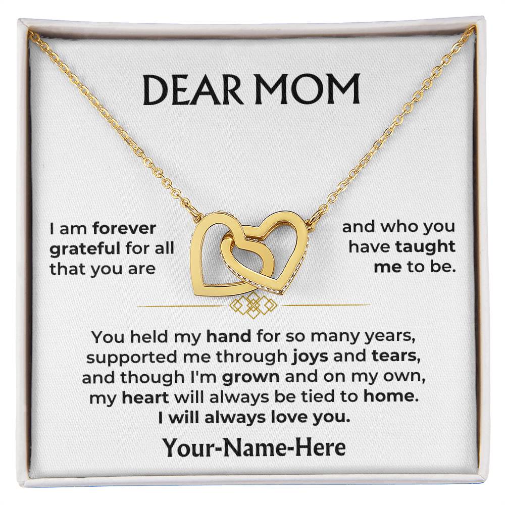 18k yellow gold interlocked hearts necklace for mom with keepsake message card