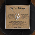 Keepsake necklace from son to mom with printed message card