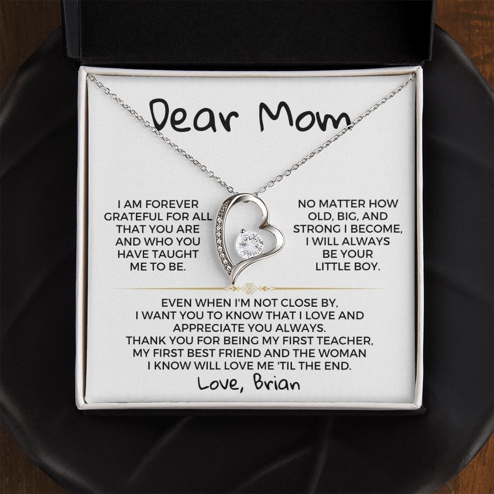 Love Knot necklace from son to mom with keepsake message card