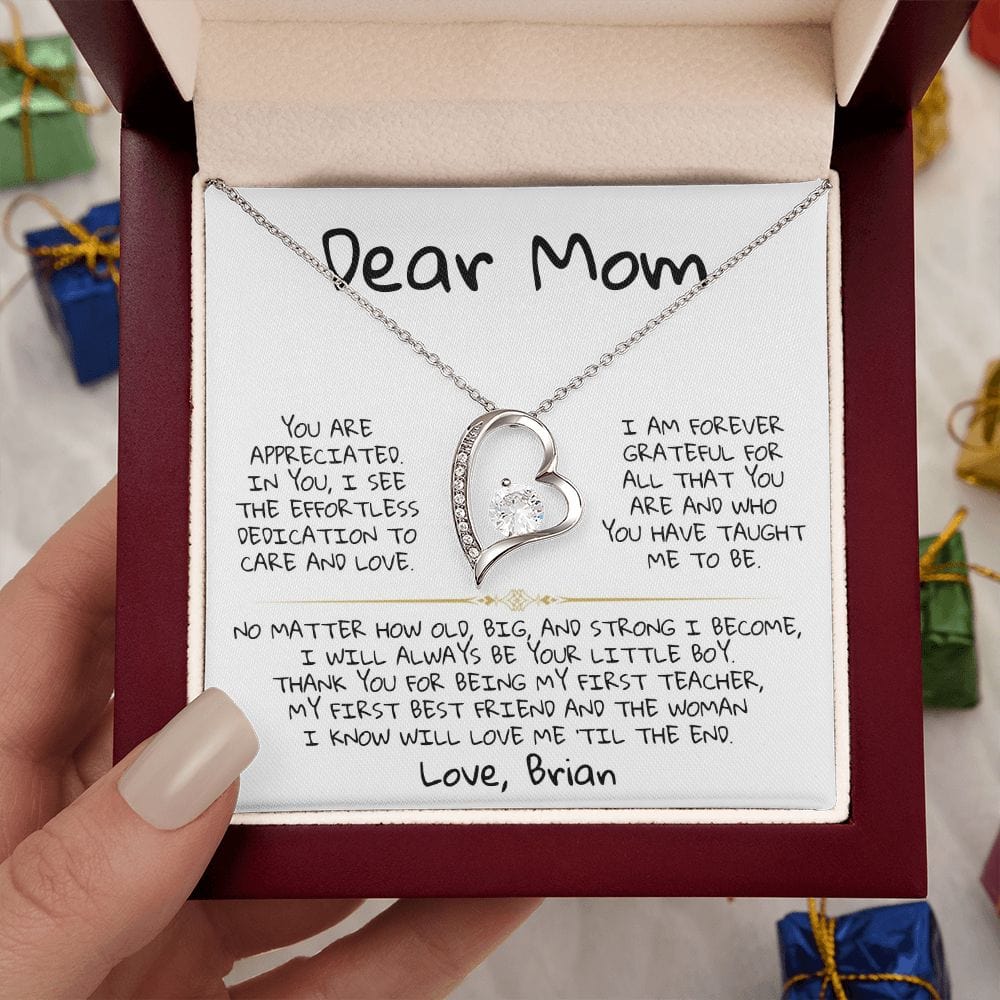 Keepsake message card from a son to his mom