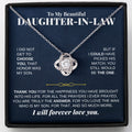 Beautiful daughter-in-law Love Knot necklace with keepsake message card