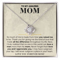 Linked hearts necklace from son to mom with keepsake message card