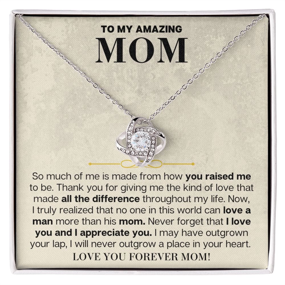 Linked hearts necklace from son to mom with keepsake message card