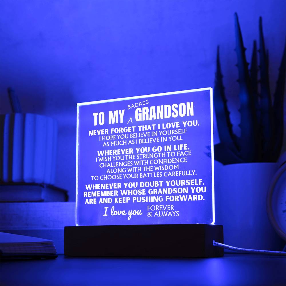 To My Bad*ss Grandson - "Keep Pushing Forward" - Acrylic Lamp 💙 - AC43