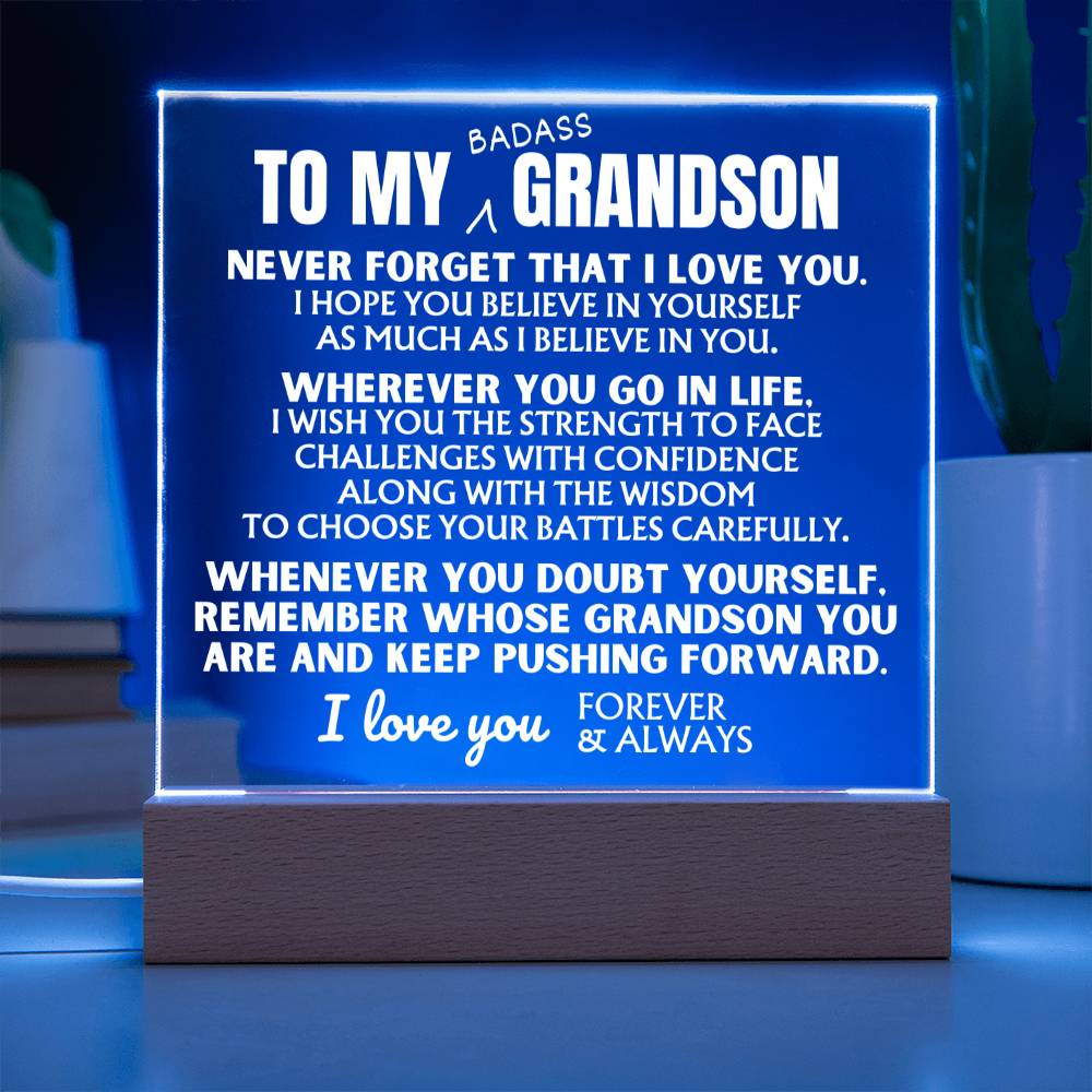 To My Bad*ss Grandson - "Keep Pushing Forward" - Acrylic Lamp 💙 - AC43
