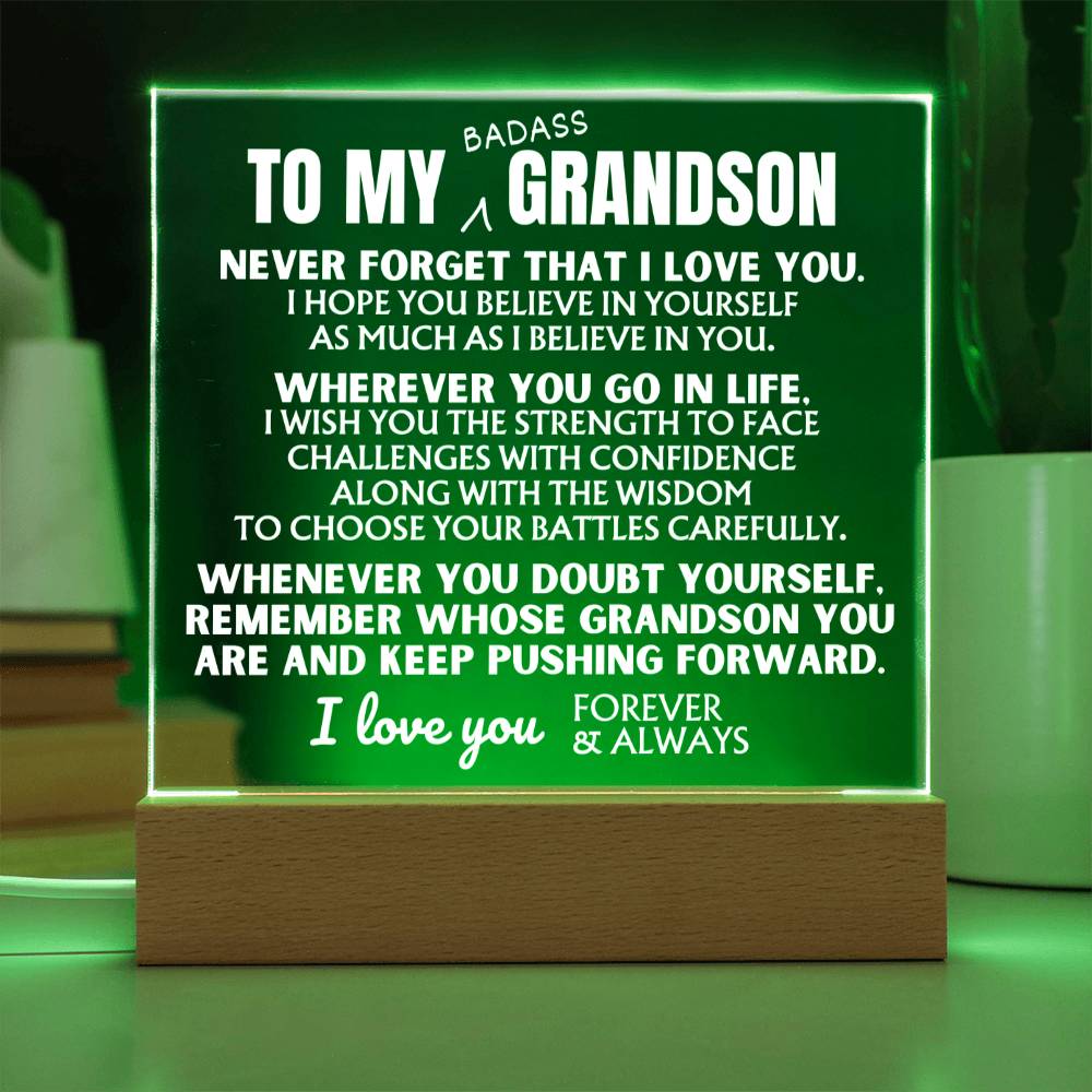 To My Bad*ss Grandson - "Keep Pushing Forward" - Acrylic Lamp 💙 - AC43