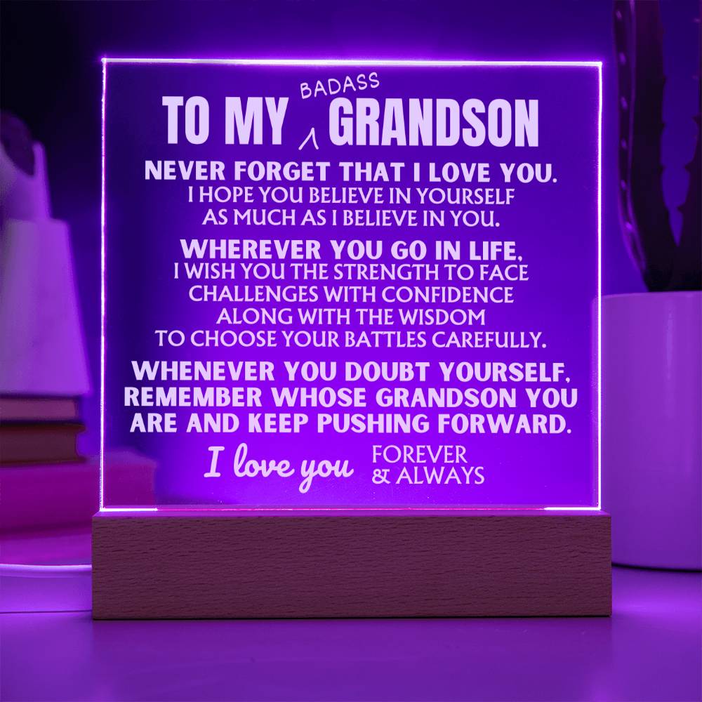 To My Bad*ss Grandson - "Keep Pushing Forward" - Acrylic Lamp 💙 - AC43