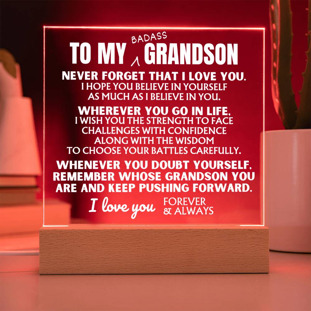 To My Bad*ss Grandson - "Keep Pushing Forward" - Acrylic Lamp 💙 - AC43