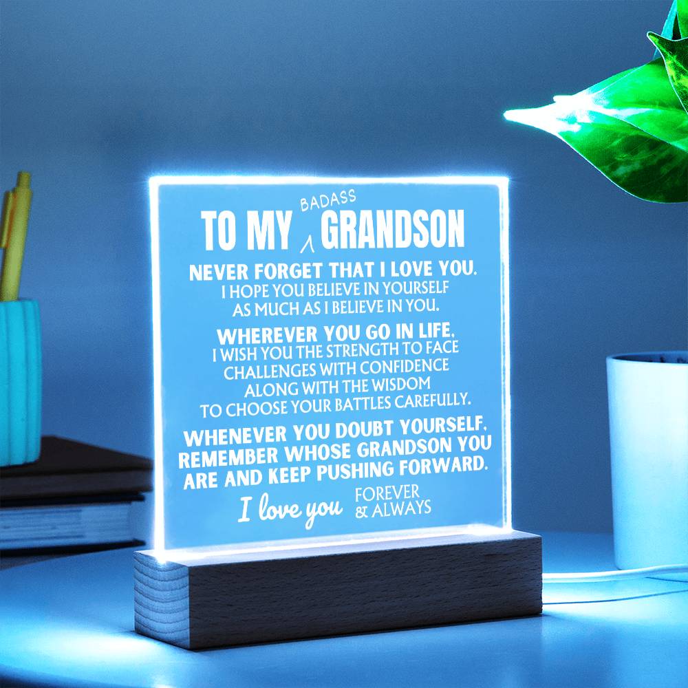 To My Bad*ss Grandson - "Keep Pushing Forward" - Acrylic Lamp 💙 - AC43