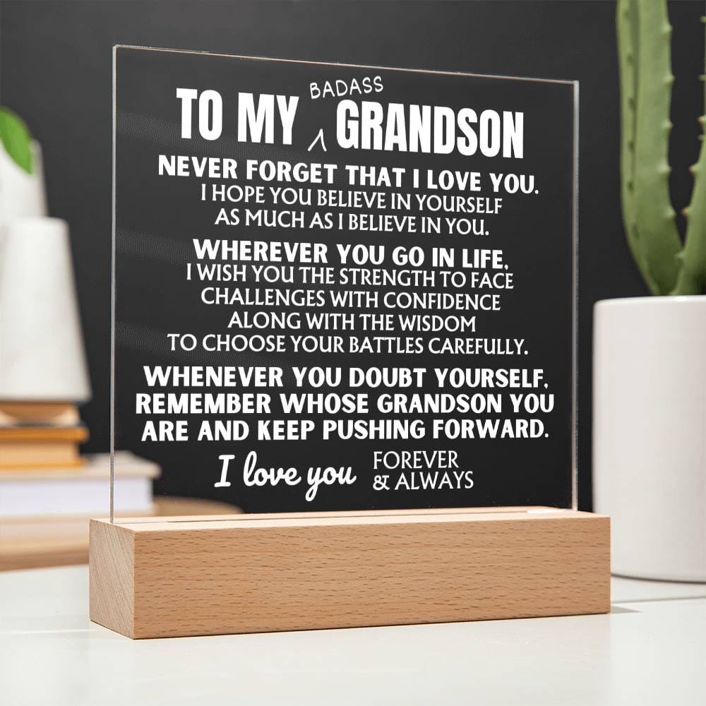 To My Bad*ss Grandson - "Keep Pushing Forward" - Acrylic Lamp 💙 - AC43