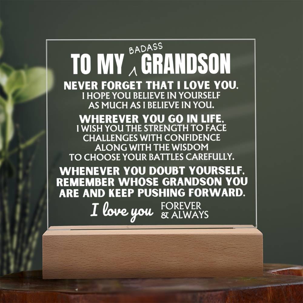 To My Bad*ss Grandson - "Keep Pushing Forward" - Acrylic Lamp 💙 - AC43