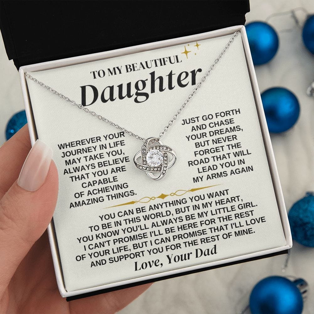 To My Beautiful Daughter - Dad - Love Knot Necklace Gift Set - SS325