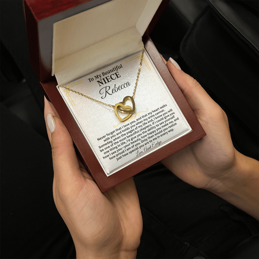 To My Beautiful Niece - Custom Name - Forever Linked Hearts Necklace - Gift Set - SS614
