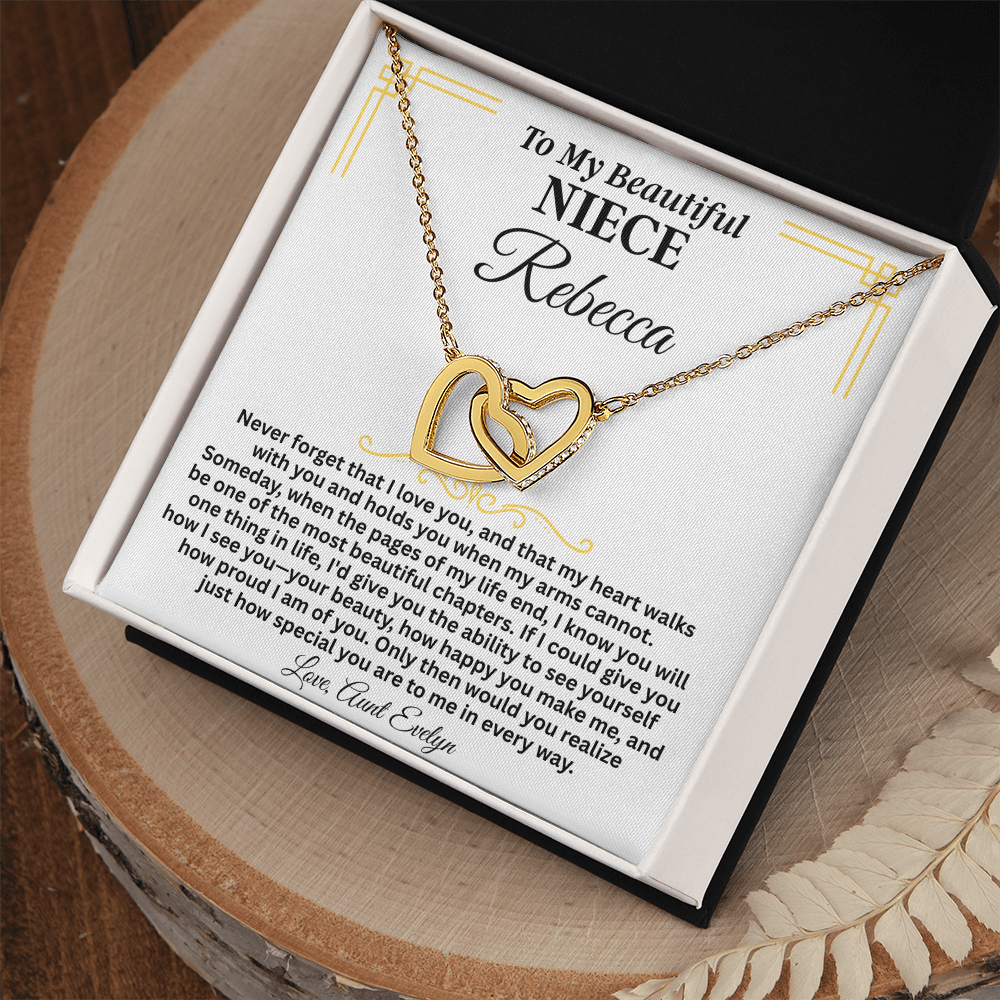 To My Beautiful Niece - Custom Name - Forever Linked Hearts Necklace - Gift Set - SS614