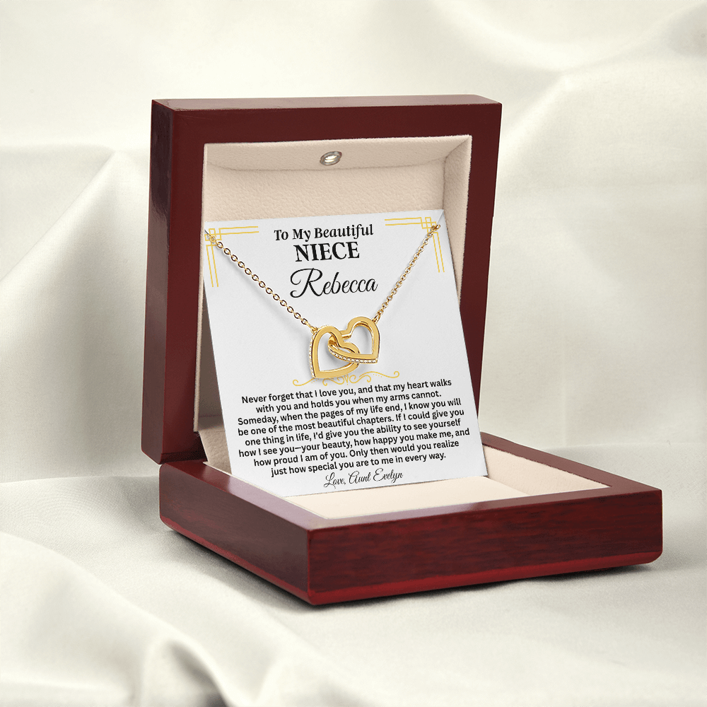 To My Beautiful Niece - Custom Name - Forever Linked Hearts Necklace - Gift Set - SS614