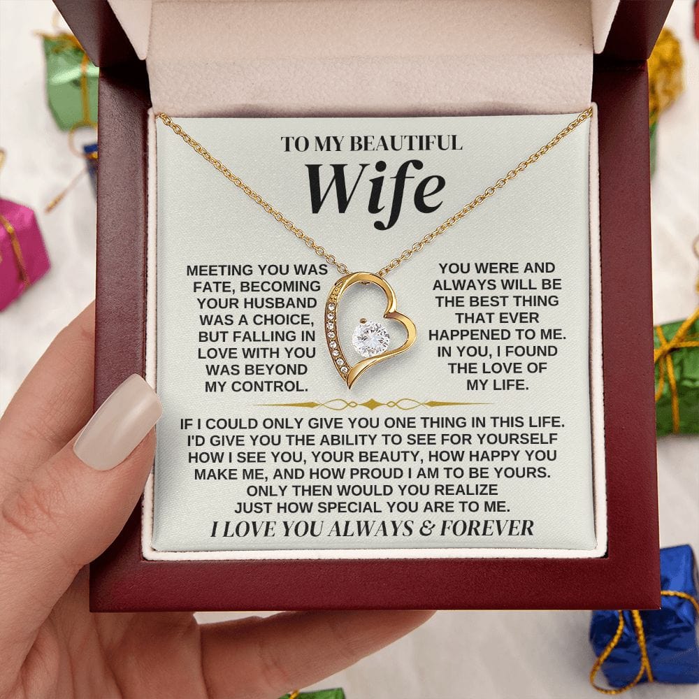 To My Beautiful Wife - Personalized  Forever Love Necklace Gift Set - SS323