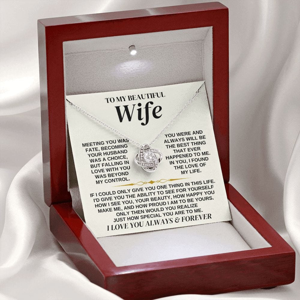 To My Beautiful Wife - Love Knot Necklace Gift Set - SS323