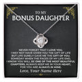 To My Bonus Daughter Love Knot necklace gift set with keepsake message card