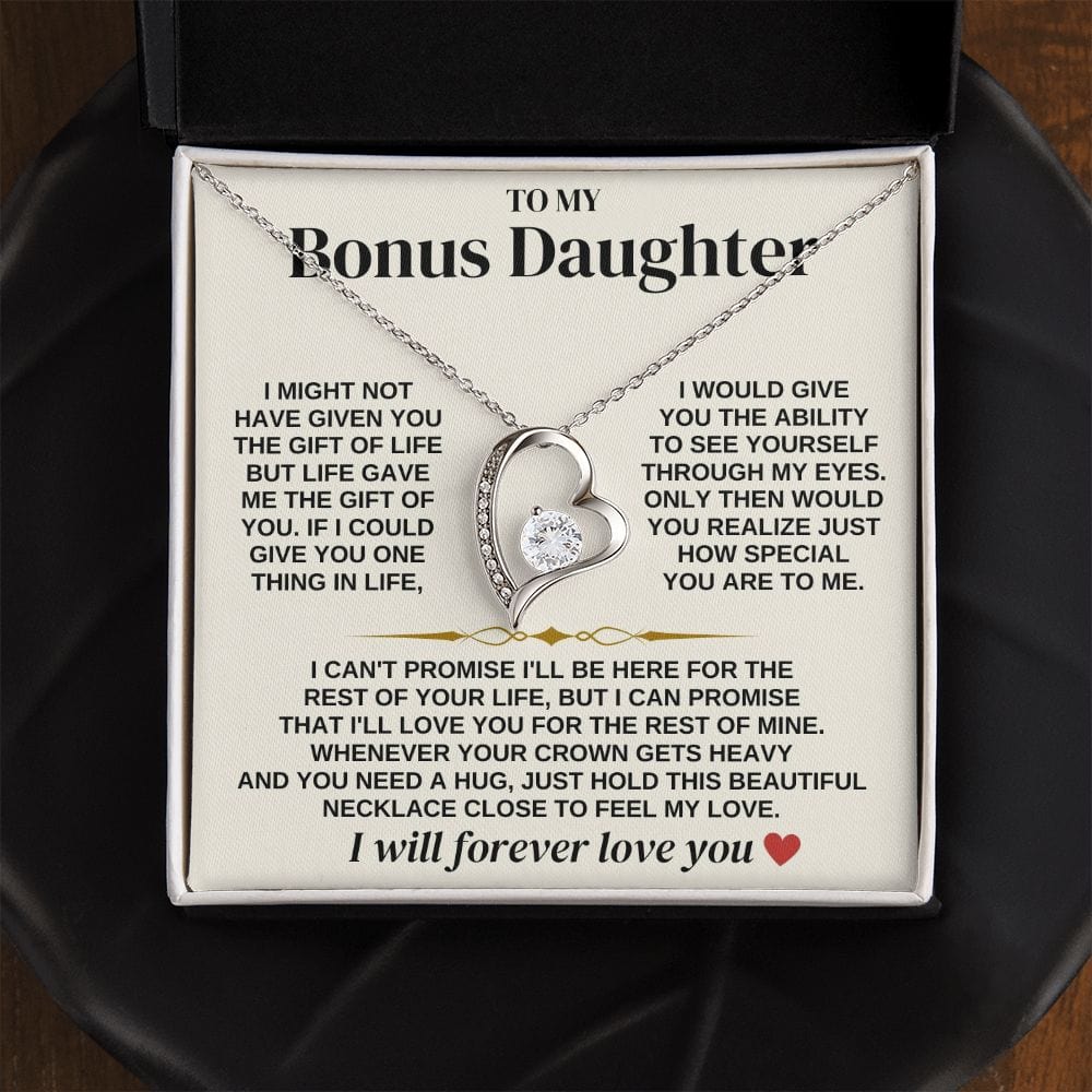 To My Bonus Daughter keepsake necklace gift set with message card