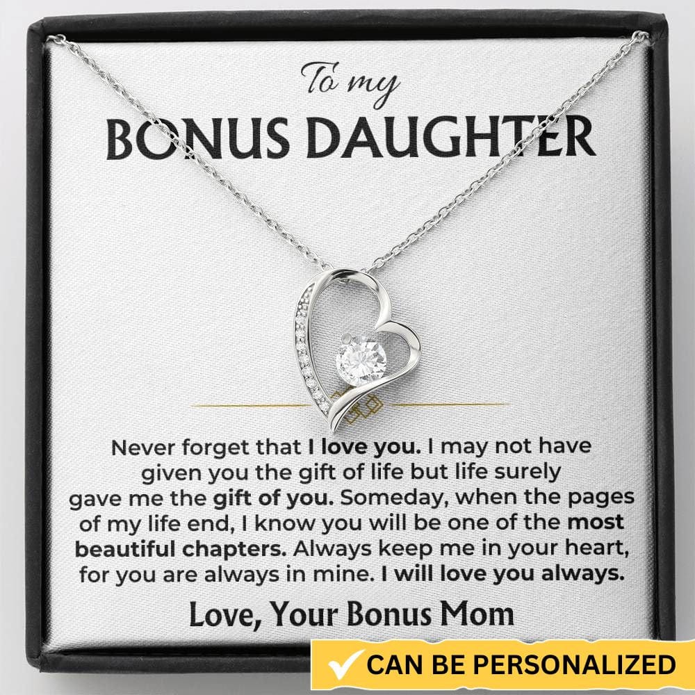 To My Bonus Daughter Forever Love necklace gift set with keepsake message card