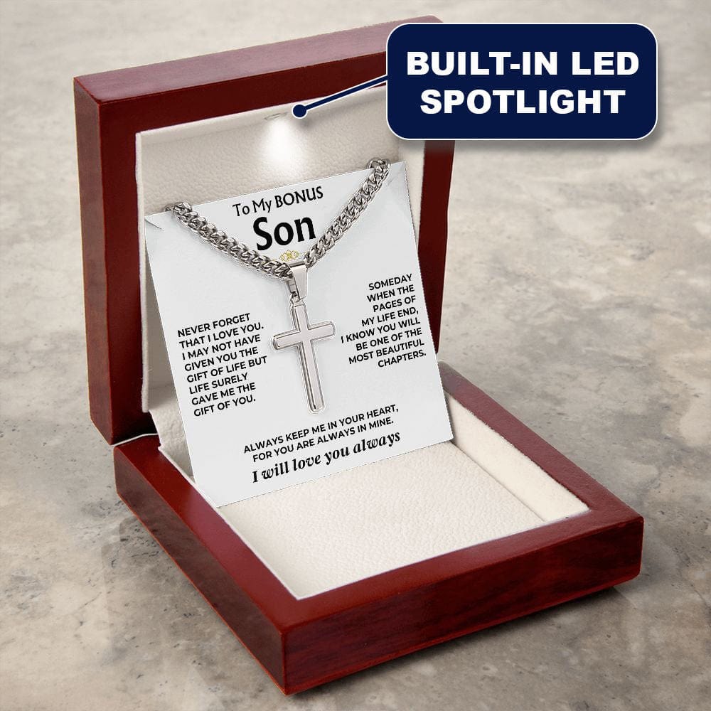 To My Bonus Son - Cuban Link - Artisan Cross - Gift Set - SS558S