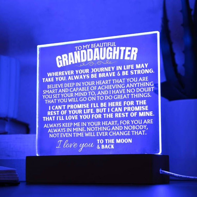 To My Granddaughter - "Always keep me in your heart" - Acrylic Plaque with LED-Lit Wood Base - AC40