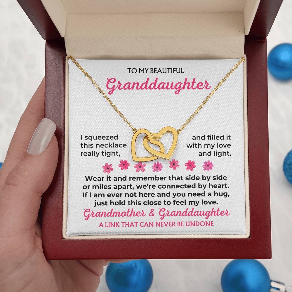 To My Granddaughter - 18k Gold Forever Linked Hearts Necklace - Gift Set - SS588