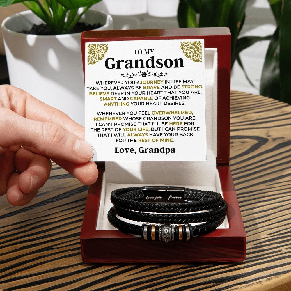 To My Grandson | Braided Leather Bracelet Gift Set - SS519B
