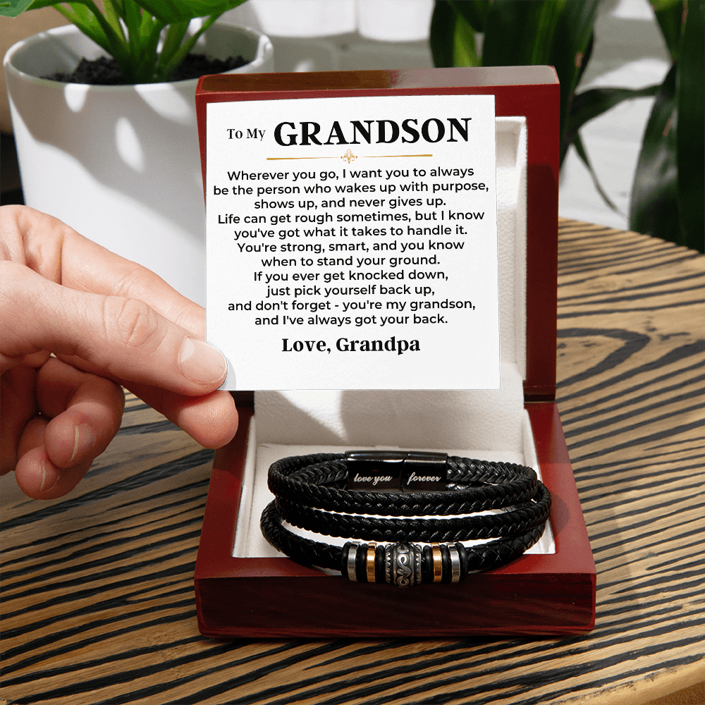 To My Grandson | Braided Leather Bracelet Gift Set - SS611