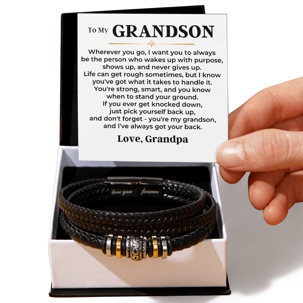 To My Grandson | Braided Leather Bracelet Gift Set - SS611