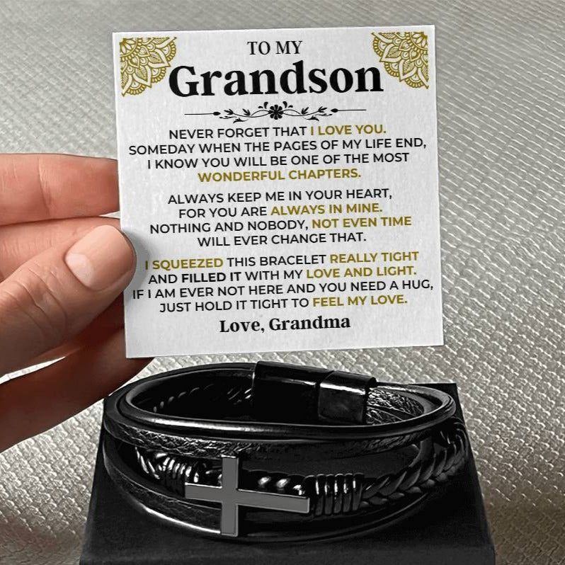 To My Grandson | Cross Braided Bracelet Gift Set - SS514B