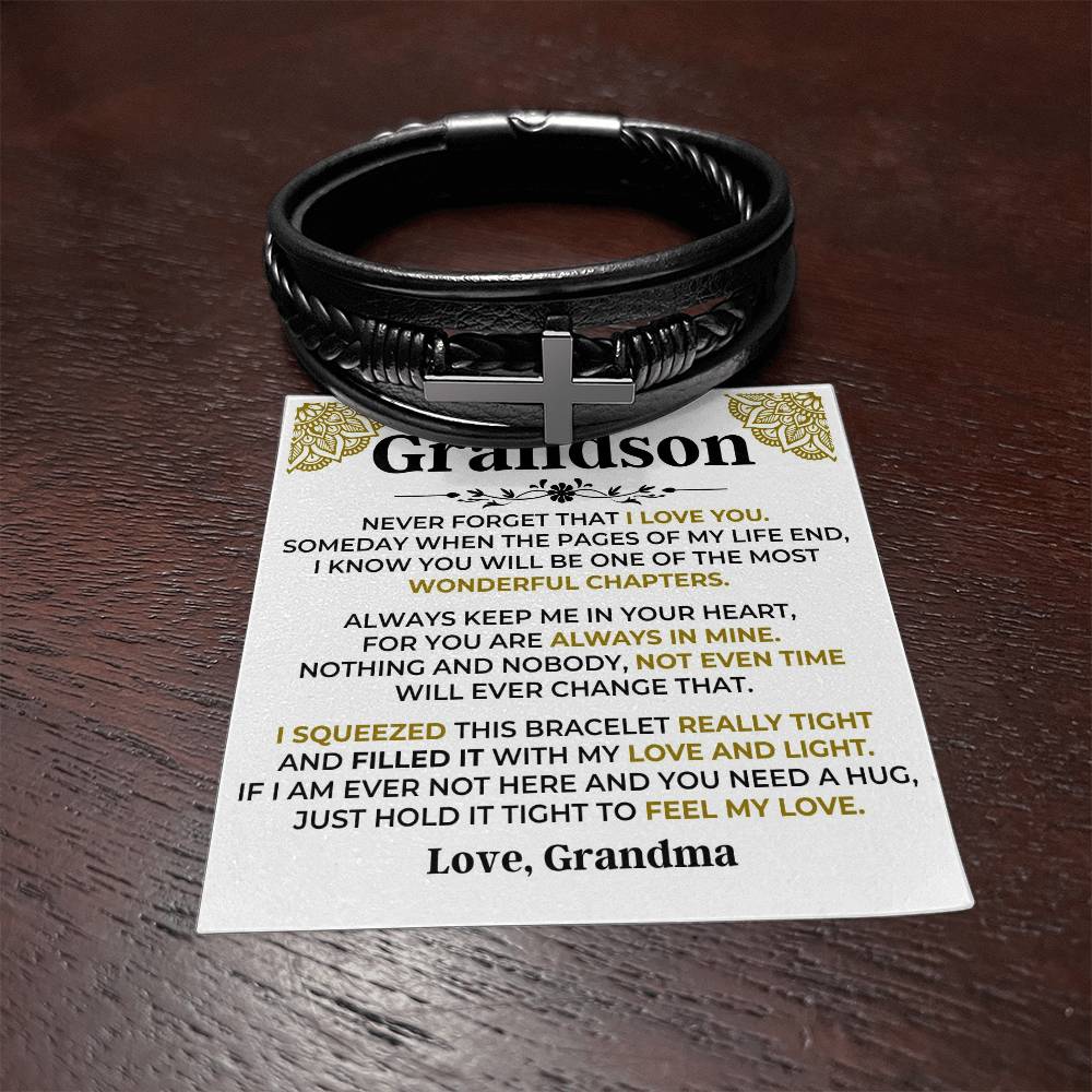 To My Grandson | Cross Braided Bracelet Gift Set - SS514B