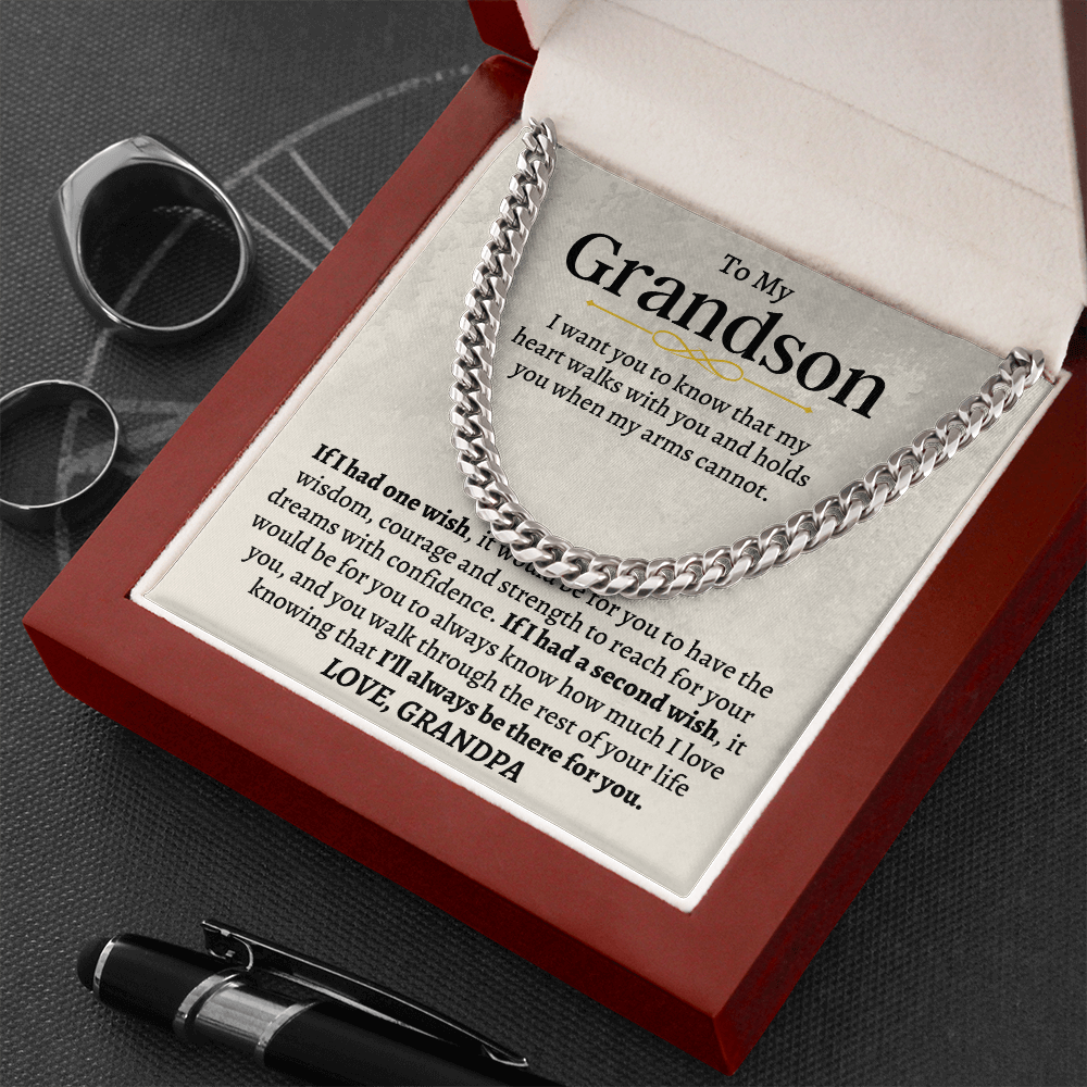 To My Grandson - Love, Grandpa - Cuban Link Chain Gift Set - SS160