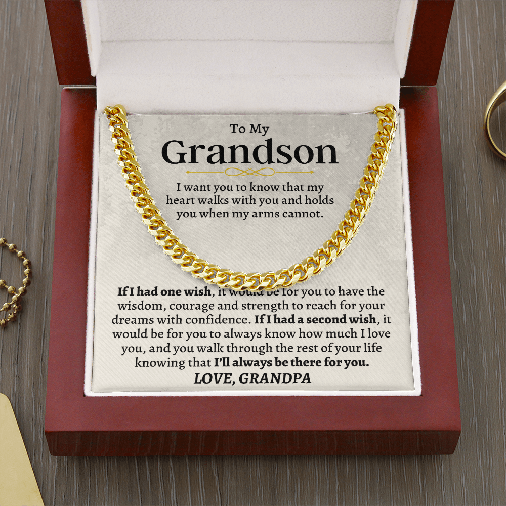 To My Grandson - Love, Grandpa - Cuban Link Chain Gift Set - SS160