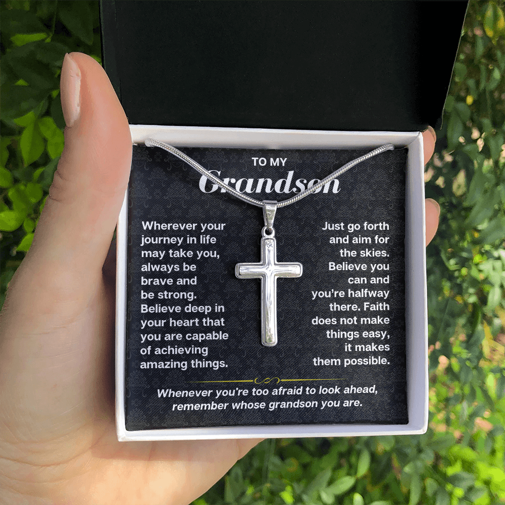 To My Grandson - Personalized Artisan-Crafted Cross - Gift Set - SS178S