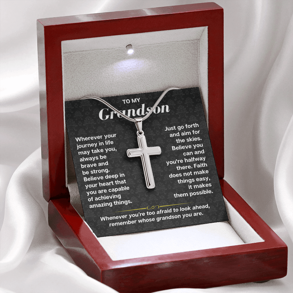 To My Grandson - Personalized Artisan-Crafted Cross - Gift Set - SS178S