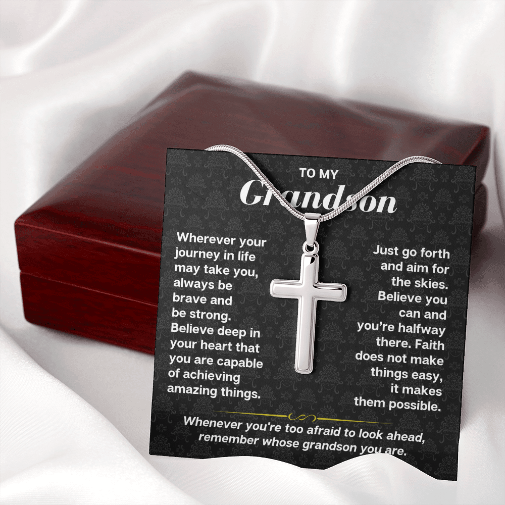 To My Grandson - Personalized Artisan-Crafted Cross - Gift Set - SS178S