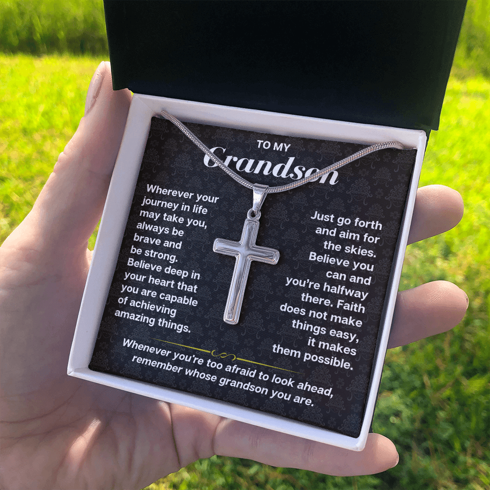 To My Grandson - Personalized Artisan-Crafted Cross - Gift Set - SS178S