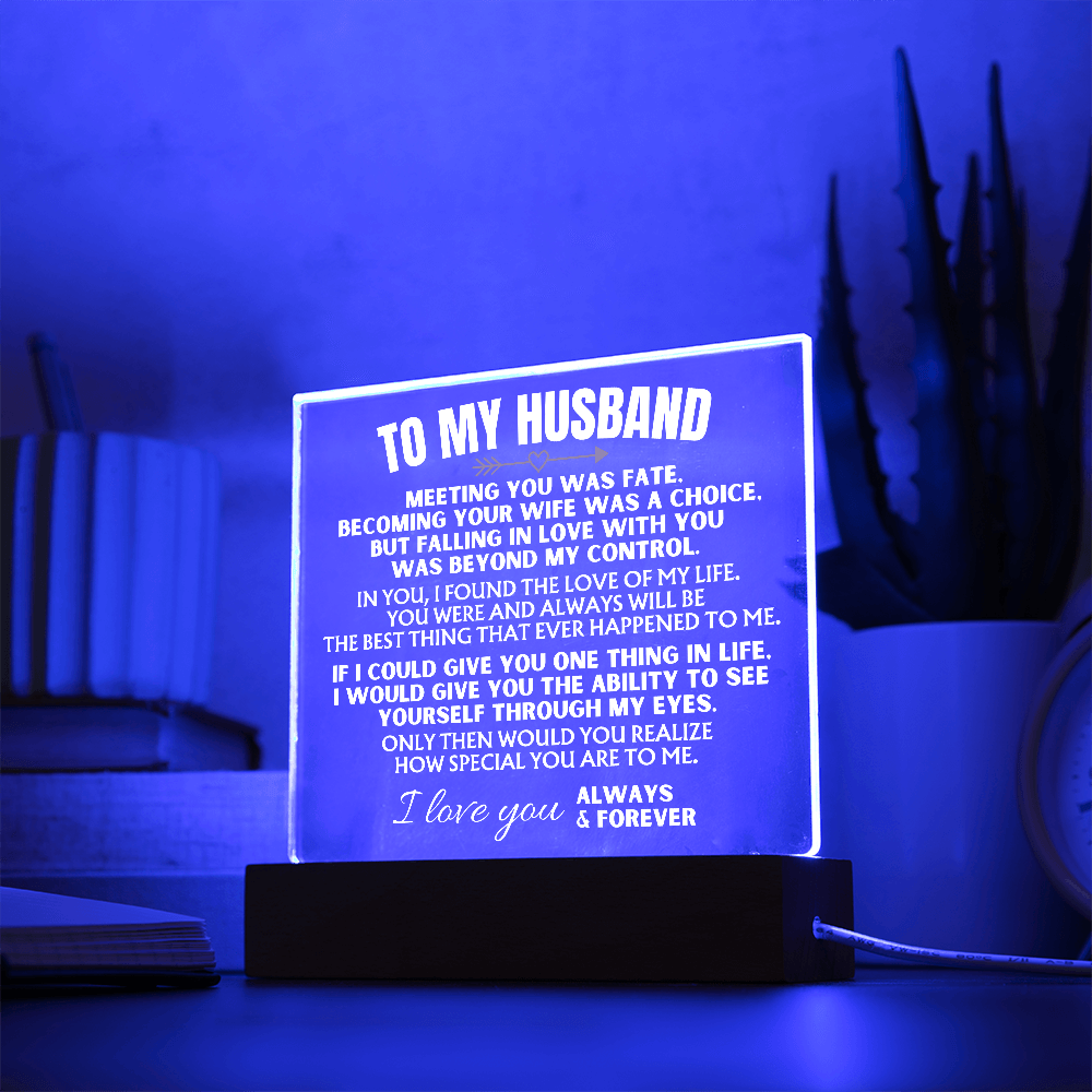 To My Husband - Acrylic Plaque with LED-Lit Wooden Base - AC39