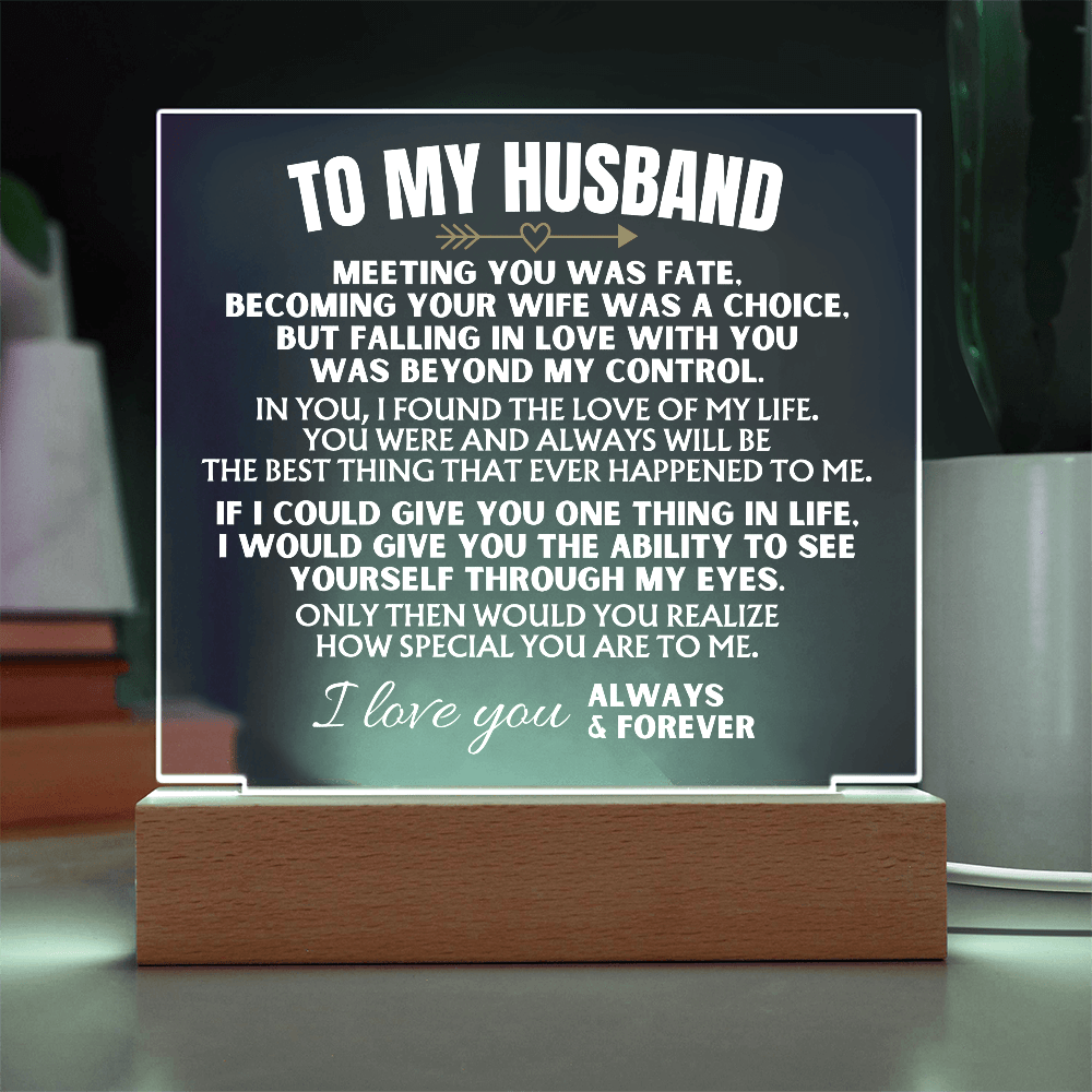 To My Husband - Acrylic Plaque with LED-Lit Wooden Base - AC39