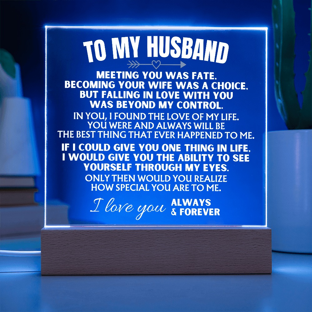 To My Husband - Acrylic Plaque with LED-Lit Wooden Base - AC39